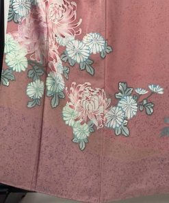 訪問着 身丈159cm 裄丈63.5cm S 袷 落款あり 菊 ピンク 正絹 秀品 中古