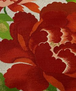 名古屋帯 優品 八寸名古屋帯 松葉仕立て 牡丹 金銀糸 灰白 正絹 中古