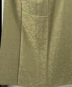 色無地 身丈162.5cm 裄丈65cm M 袷 地紋 灰緑 正絹 美品 秀品 中古